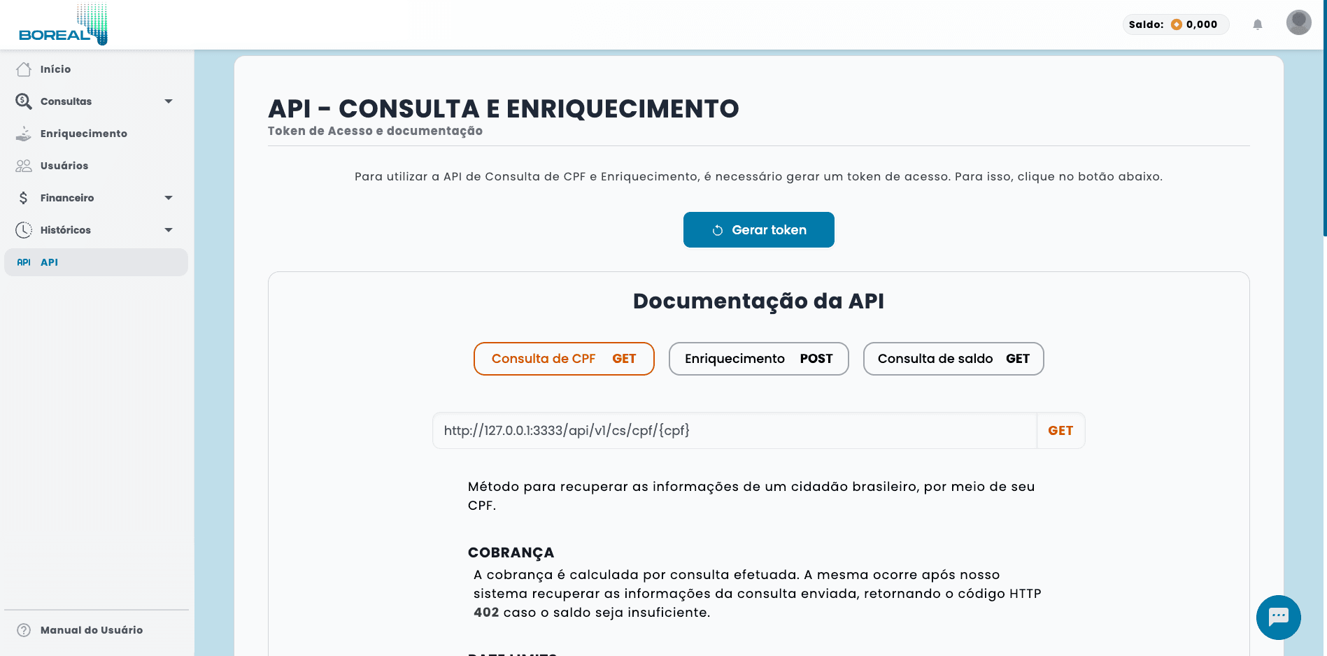 Página de suporte Boreal